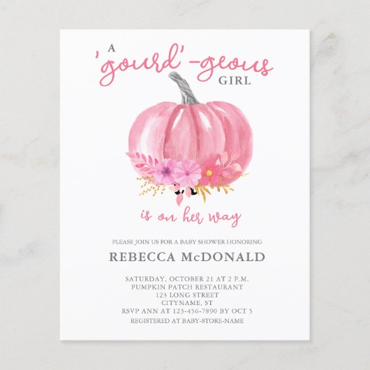 Het is een Meisje Roze Pompoen Baby shower Uitnodi Flyer (Voorkant)