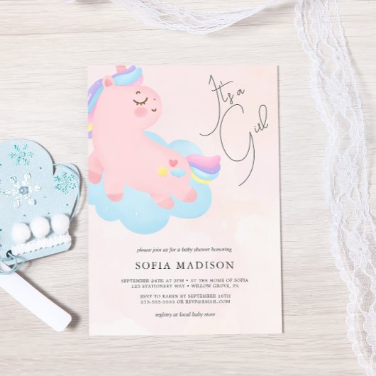 Het is een meisje roze Pony Baby shower Kaart