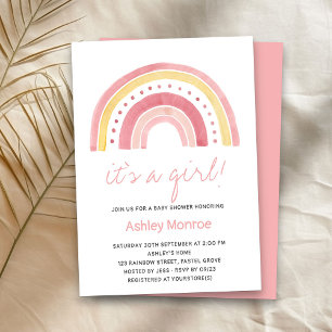 Het is een meisje roze regenboog babyshower uitnod kaart