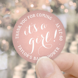 Het is een meisje! Roze Rose Gold Faux Folie Baby  Ronde Sticker