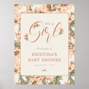 Het is een Meisje Roze Rozen Baby shower Welkom Poster