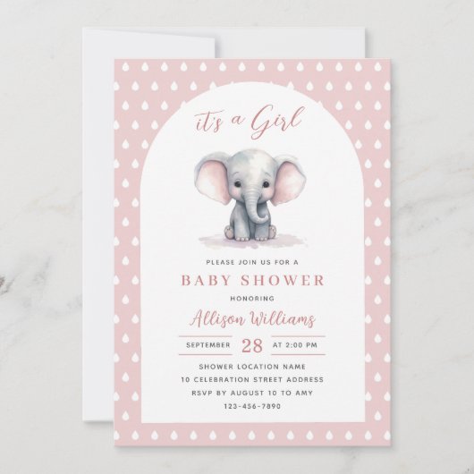 Het is een meisje | Roze Schattige Olifant Meisje  Kaart (Voorkant)