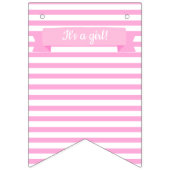 Het is een meisje! | Roze Strepen & Harten Verjaar Vlaggetjes (Derde vlag)