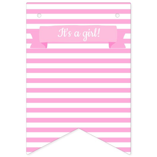 Het is een meisje! | Roze Strepen & Harten Verjaar Vlaggetjes (Derde vlag)