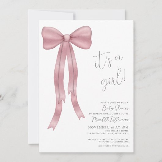 Het is een meisje roze strik Baby shower Kaart (Voorkant)