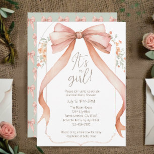 Het Is Een Meisje Roze Strik Baby Shower Uitnodigi Kaart
