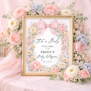 Het is een meisje roze strik tuin babyshower welko poster