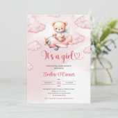 Het is een meisje roze teddybeer piloot met vliegt kaart (Staand voorkant)