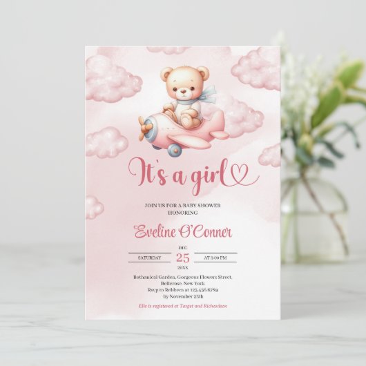 Het is een meisje roze teddybeer piloot met vliegt kaart (Staand voorkant)