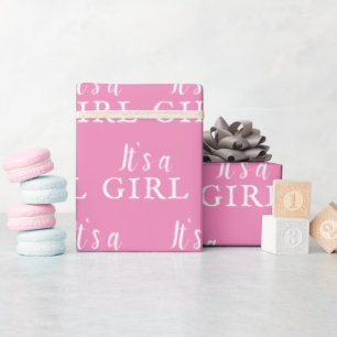 Het is een meisje Roze typografie Baby Shower Fees Cadeaupapier