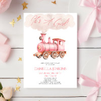 Het is een meisje! Roze vintage trein baby shower