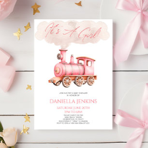 Het is een meisje! Roze vintage trein baby shower Kaart
