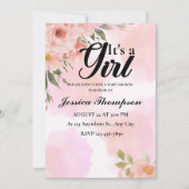 Het is een Meisje Roze Waterverf Modern Baby showe Kaart (Voorkant)