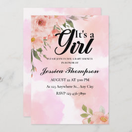 Het is een Meisje Roze Waterverf Modern Baby showe Kaart