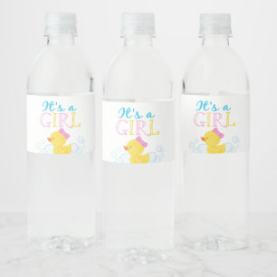 Het is een Meisje Rubber Eend Baby shower Waterfles Etiket