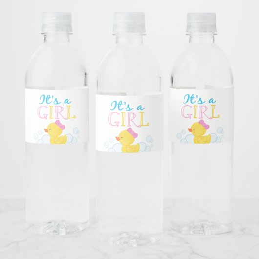 Het is een Meisje Rubber Eend Baby shower Waterfles Etiket (Flessen)