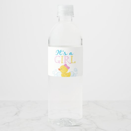 Het is een Meisje Rubber Eend Baby shower Waterfles Etiket (Voorkant)