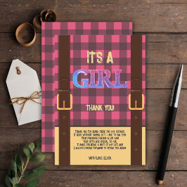 Het is een meisje Rustic Lumberjack Flannel Baby s Bedankkaart