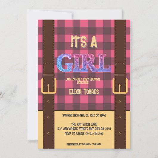 Het is een meisje Rustic Lumberjack Flannel Baby s Kaart (Voorkant)