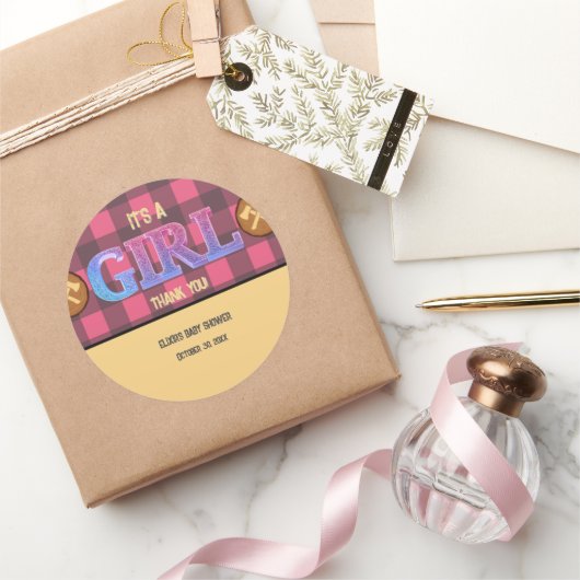 Het is een meisje Rustic Lumberjack Flannel Baby s Ronde Sticker (Geschenken)