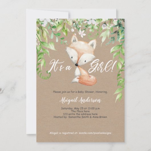 Het is een meisje, Rustic, Woodland, Greenery, Bab Kaart (Voorkant)