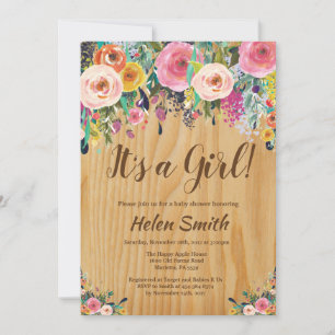 Het is een meisje - Rustieke bloemen baby shower u Kaart