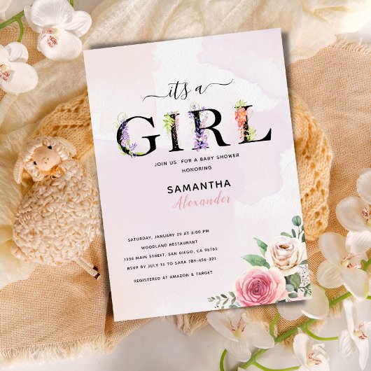 Het is een meisje rustieke bloemenkleurig baby sho kaart