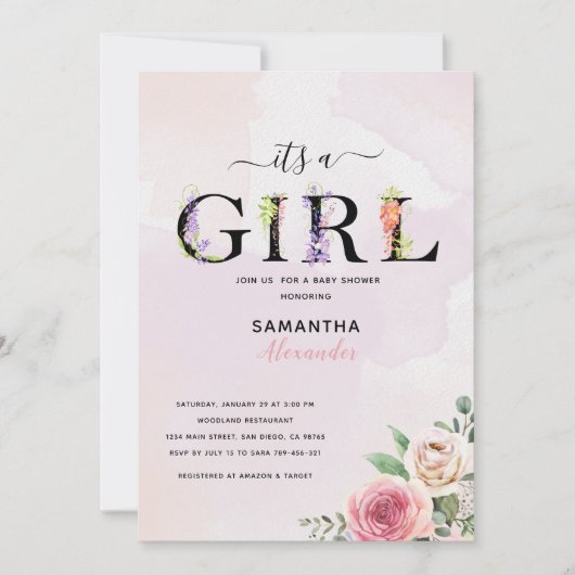 Het is een meisje rustieke bloemenkleurig baby sho kaart (Voorkant)