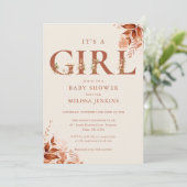 Het is een meisje Rustieke bloemrijke letter Herfs Kaart (Staand voorkant)