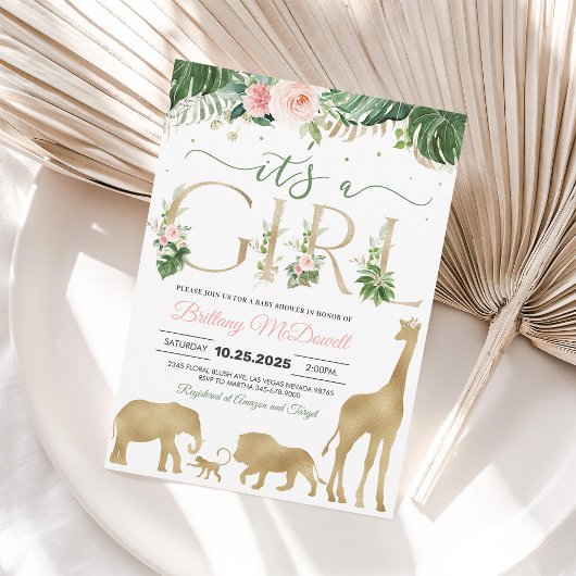 Het is een meisje safari gouden Baby shower Kaart