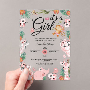 Het is een meisje safari meisje roze Baby shower O Acryl Uitnodigingen