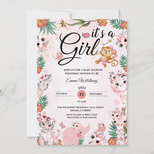 Het is een meisje safari meisje roze Baby shower O Kaart (Voorkant)