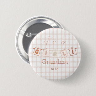 Het is een meisje Schattig Gingham Notedry Oma-in- Ronde Button 5,7 Cm