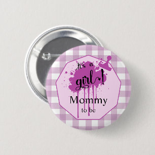 Het is een meisje Schattig pastel roze geruit Word Ronde Button 5,7 Cm