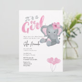 Het is een meisje schattig roze olifant Baby showe Kaart (Staand voorkant)