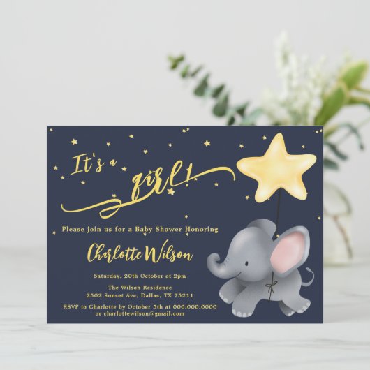 Het is een meisje! Schattige Baby Elephant Baby sh Kaart (Staand voorkant)