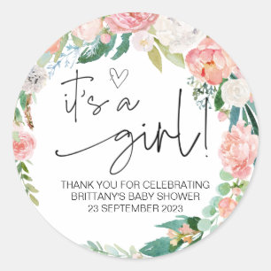 Het is een meisje Schattige Baby shower Favor Flor Ronde Sticker