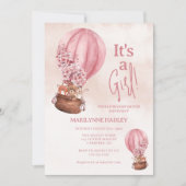 Het is een Meisje Schattige Beer Balloon Baby show Kaart (Voorkant)