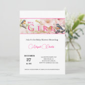 Het is een meisje schattige birdie baby shower kaa kaart (Staand voorkant)