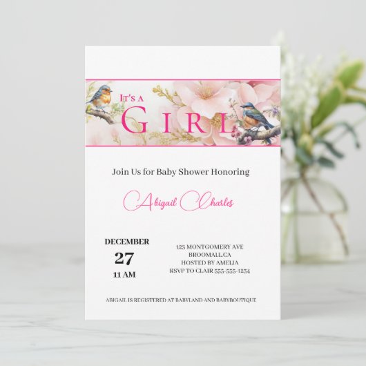 Het is een meisje schattige birdie baby shower kaa kaart (Staand voorkant)