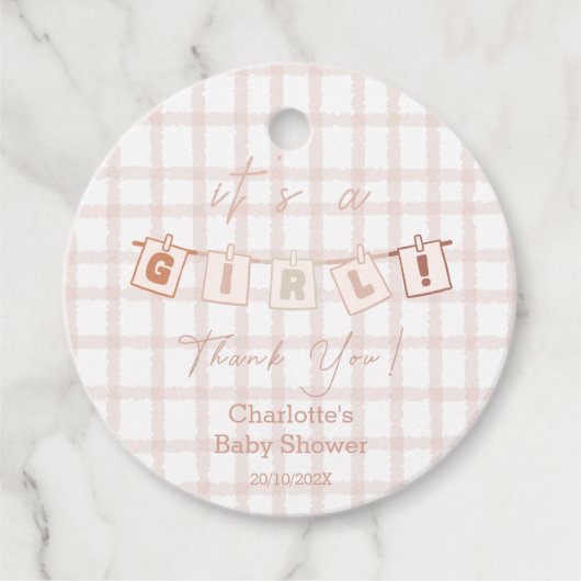 Het is een meisje Schattige Brown Gingham Notedry  Bedankjes Labels (Voorkant)
