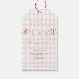 Het is een meisje Schattige Brown Gingham Notedry  Cadeaulabel