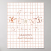 Het is een meisje! Schattige Brown Gingham Notedry Poster (Voorkant)