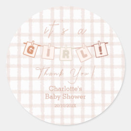 Het is een meisje Schattige Brown Gingham Notedry  Ronde Sticker