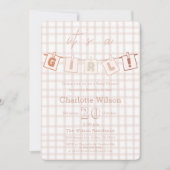 Het is een meisje! Schattige bruin Gingham Baby sh Kaart (Voorkant)