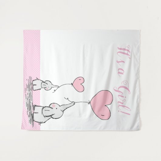 Het is een meisje Schattige Mama Baby olifant met  Wandkleed (Voorkant (horizontaal))