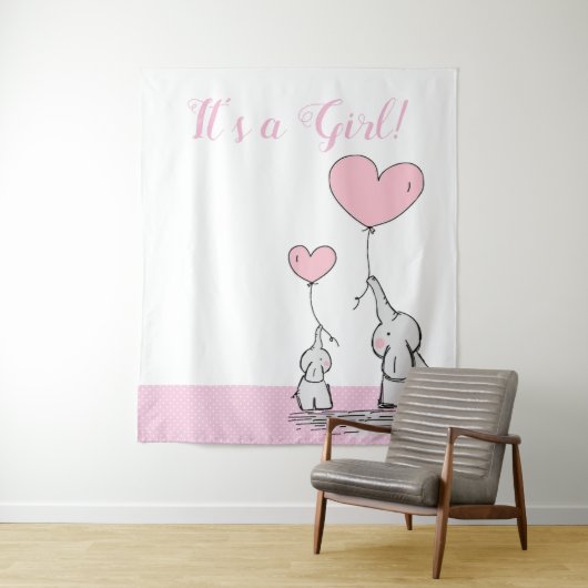 Het is een meisje Schattige Mama Baby olifant met  Wandkleed (In situ)