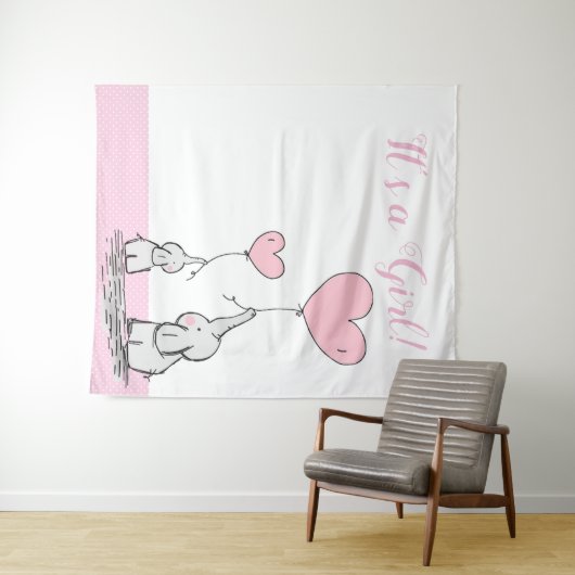 Het is een meisje Schattige Mama Baby olifant met  Wandkleed (In Situ (horizontaal))