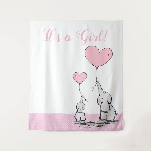 Het is een meisje Schattige Mama Baby olifant met  Wandkleed (Voorkant)