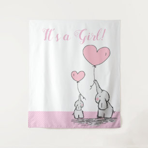 Het is een meisje Schattige mama babyolifant met b Wandkleed